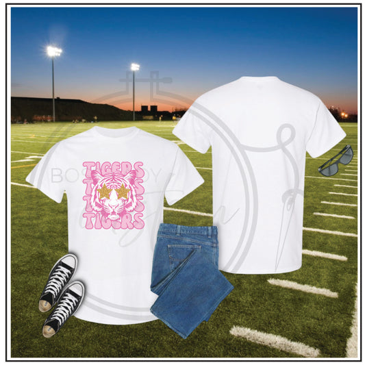 Tigers Pink Star Eyes T Shirt White